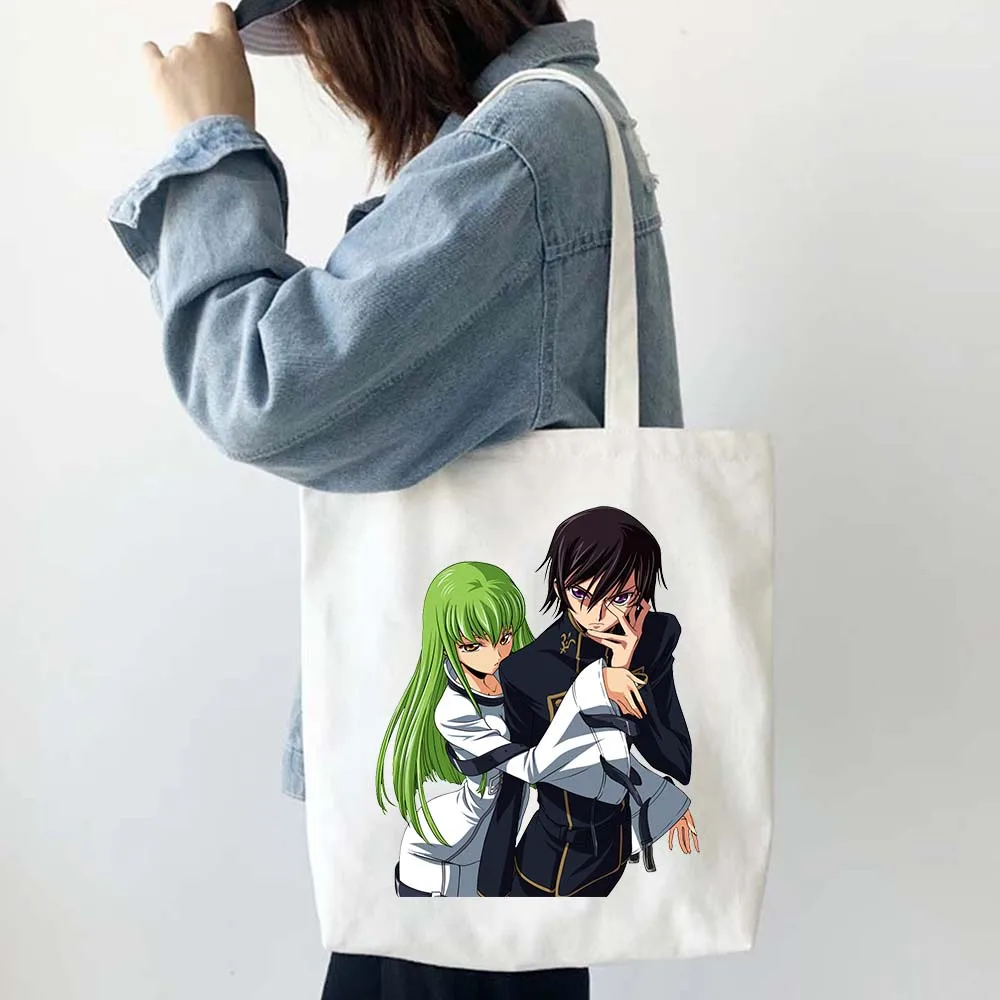 Anime Code Geass Lelouch Women White Tote Bags Shopping Bag Canvas Reusable Summer Large Capacity Shoulder 2 - Code Geass Store
