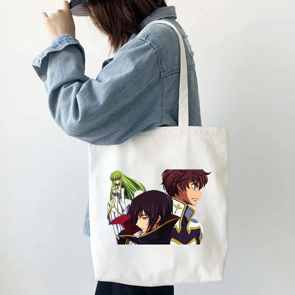 Anime Code Geass Lelouch Women White Tote Bags Shopping Bag Canvas Reusable Summer Large Capacity Shoulder 9 - Code Geass Store